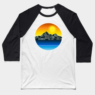 Synthwave Inspired Lakeside Mountain Grayscale Baseball T-Shirt